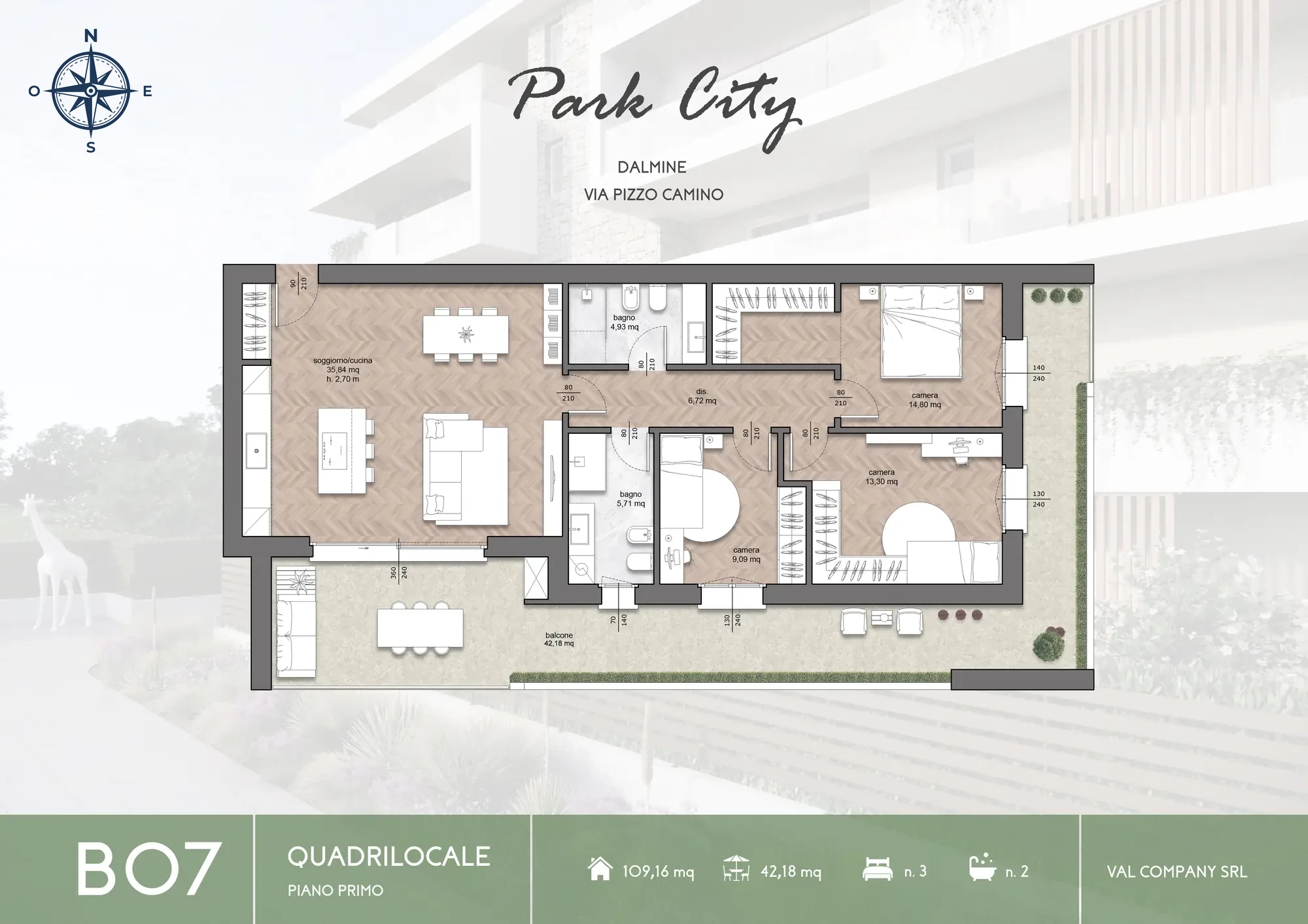 Planimetria tipo di un quadrilocale di Park City: l’appartamento B07